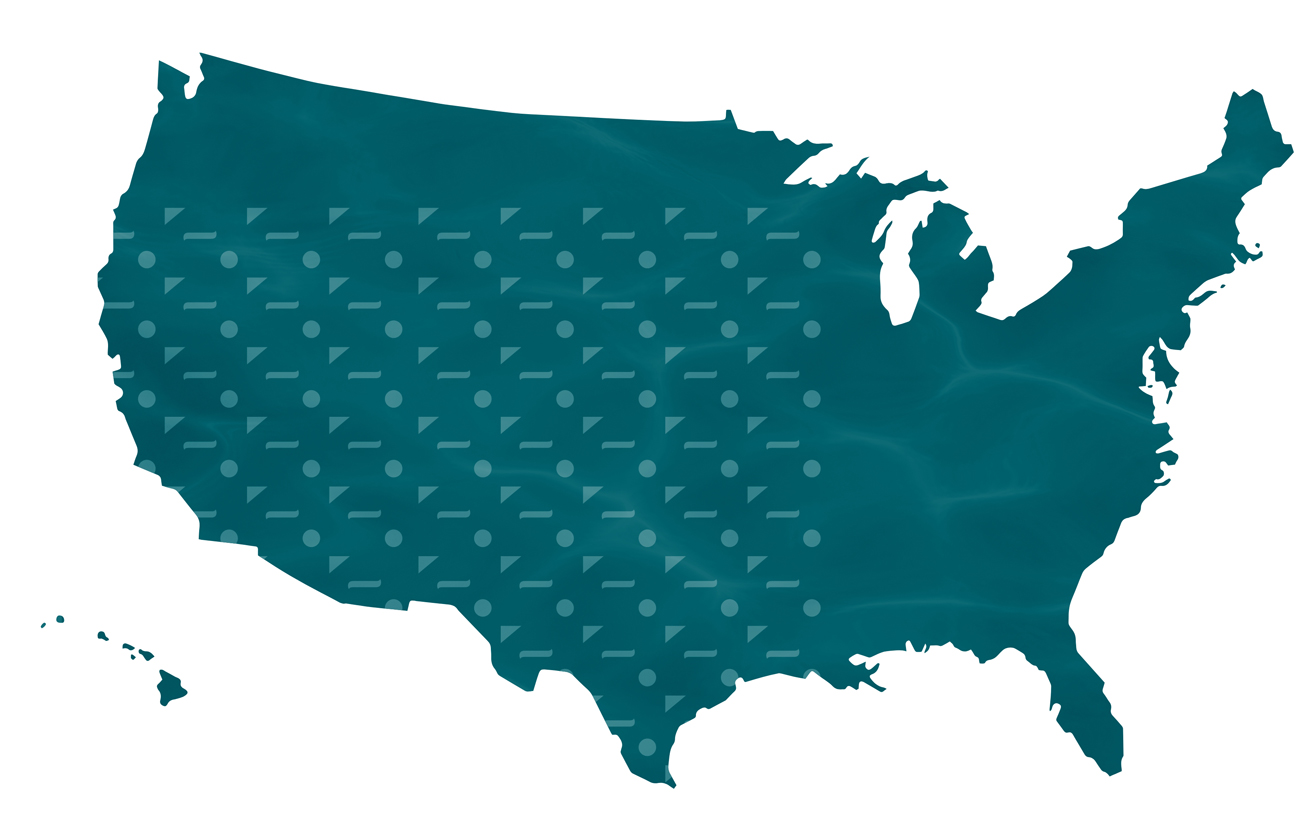 Stylized map of the united states to show where team members are located