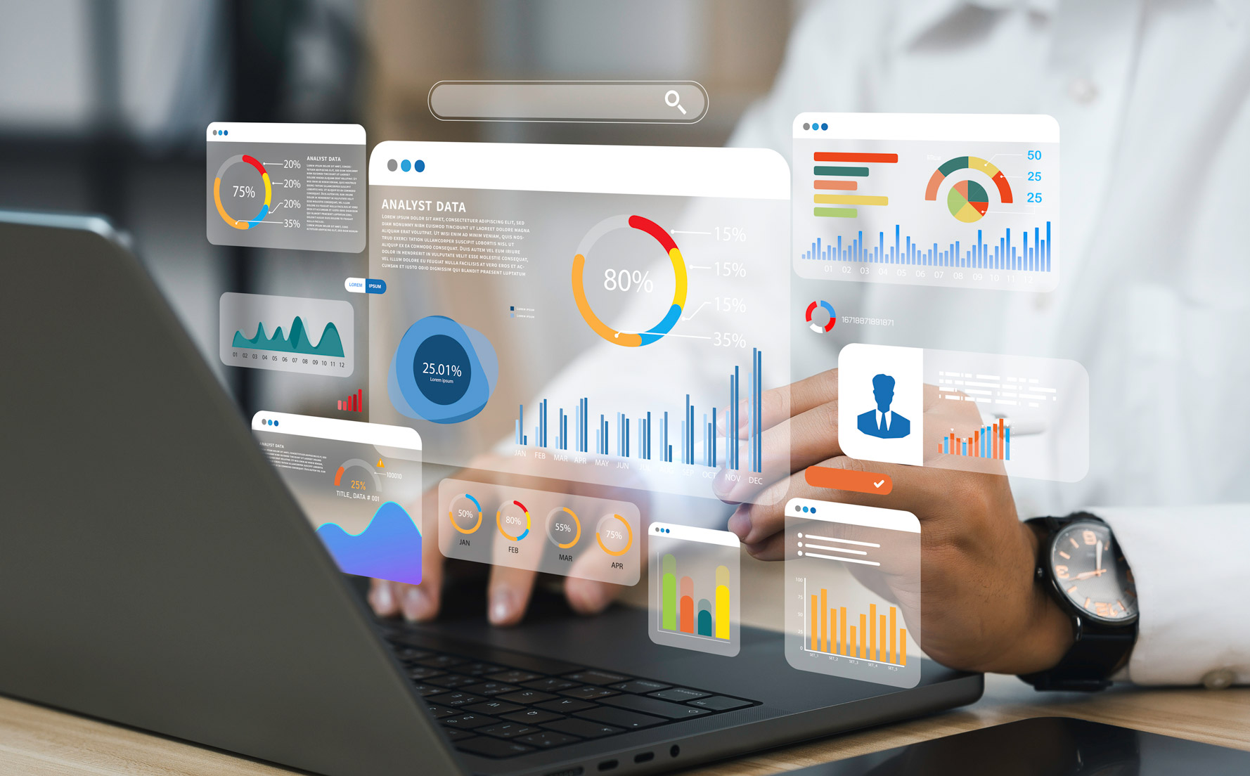 laptop with graphs overlaid